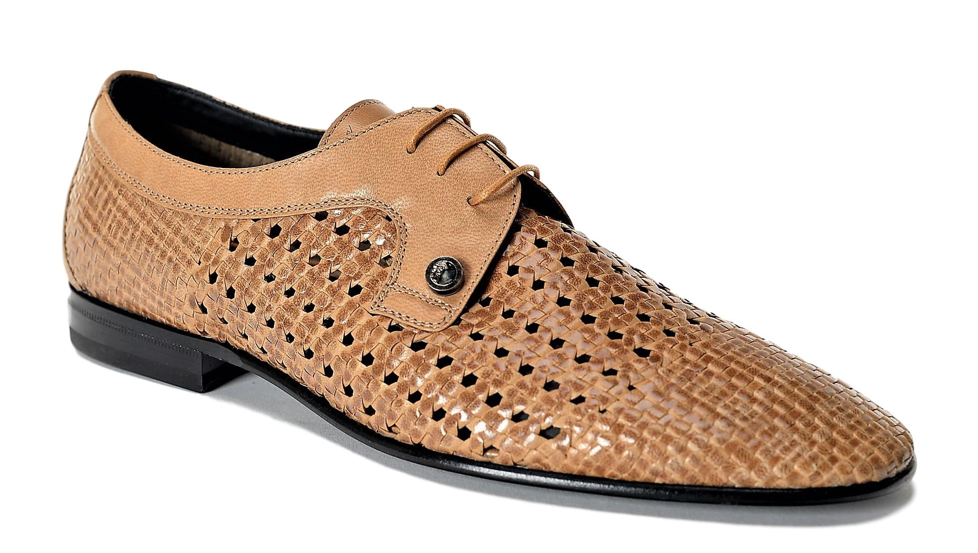 Versace Collection Men's Lace Up Perforated Oxfords Dress Shoes Beige