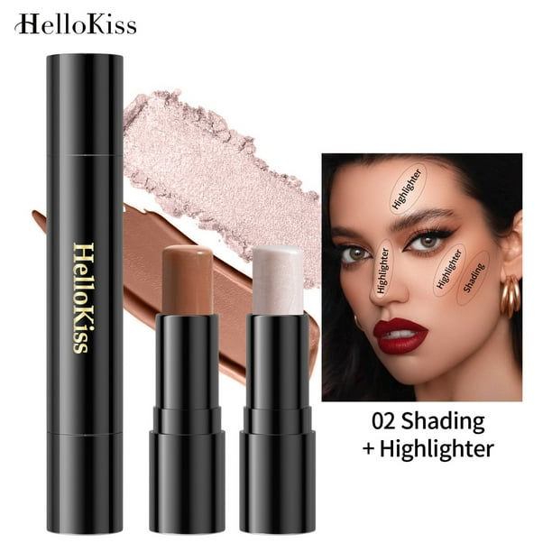 Iluminador en barra de doble punta, iluminador facial, corrector en crema y barras de contorno de maquillaje.