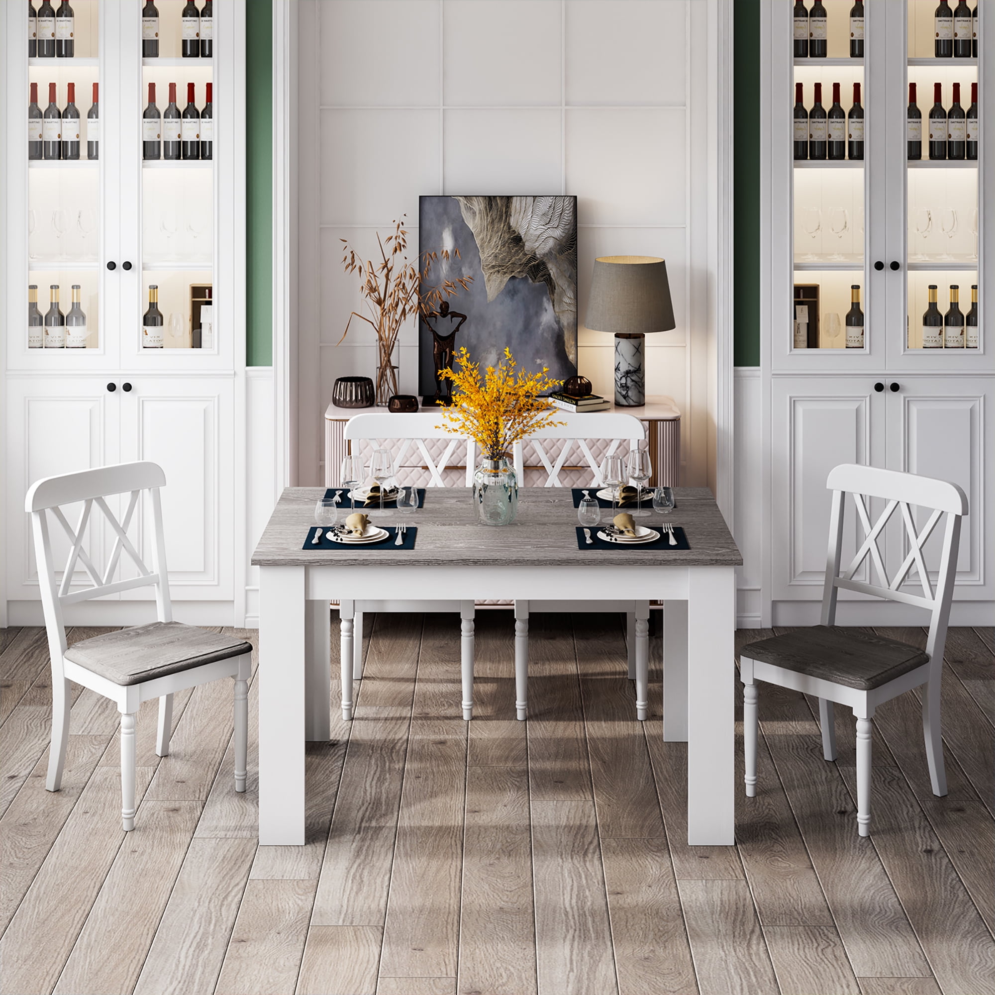 Costway Wooden Dining Table, 47 Inch Compact Room Dinner Table