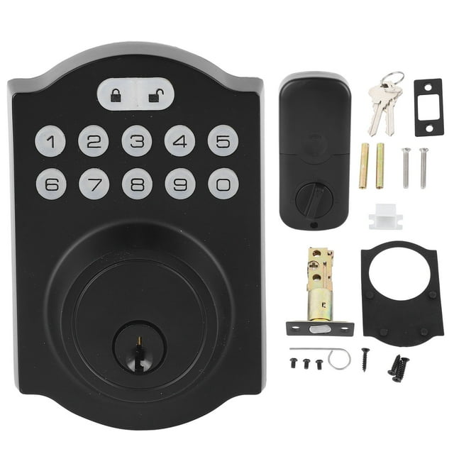 Electronic Keypad Lock Front Door Entry Deadbolt Lock Multifunctional Password Lock with Key Black