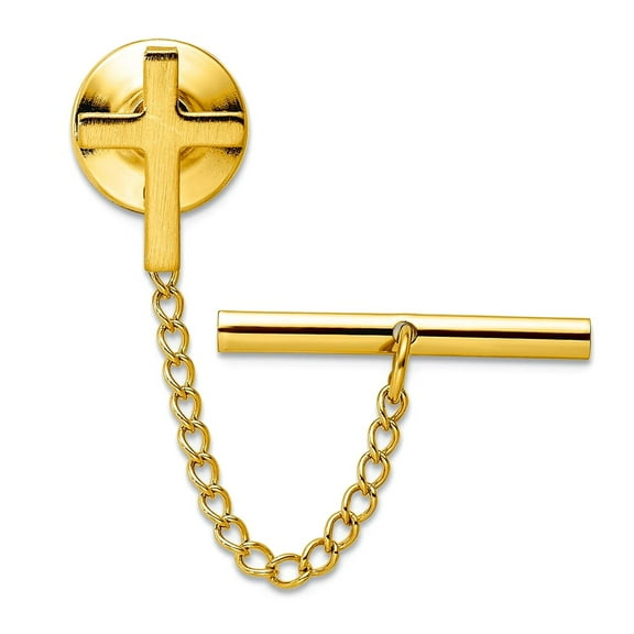 Gold Plated Solid Satin Not engraveable Small Plain Religious Faith Cross Tie Tack 13x10mm Wide Tie Clip for Men