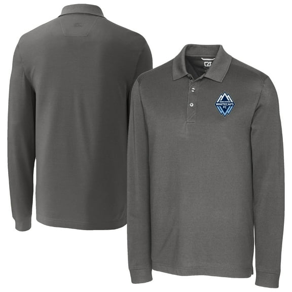 Men's-Cutter & Buck  Gray Vancouver Whitecaps FC Big & Tall Advantage Eco Tri-Blend Pique Long Sleeve Polo