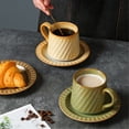 thumbnail image 5 of Retro Ceramic Khaki Mug Afternoon Tea Milk Coffee Cup with Saucer and Spoon 300ml, 5 of 6