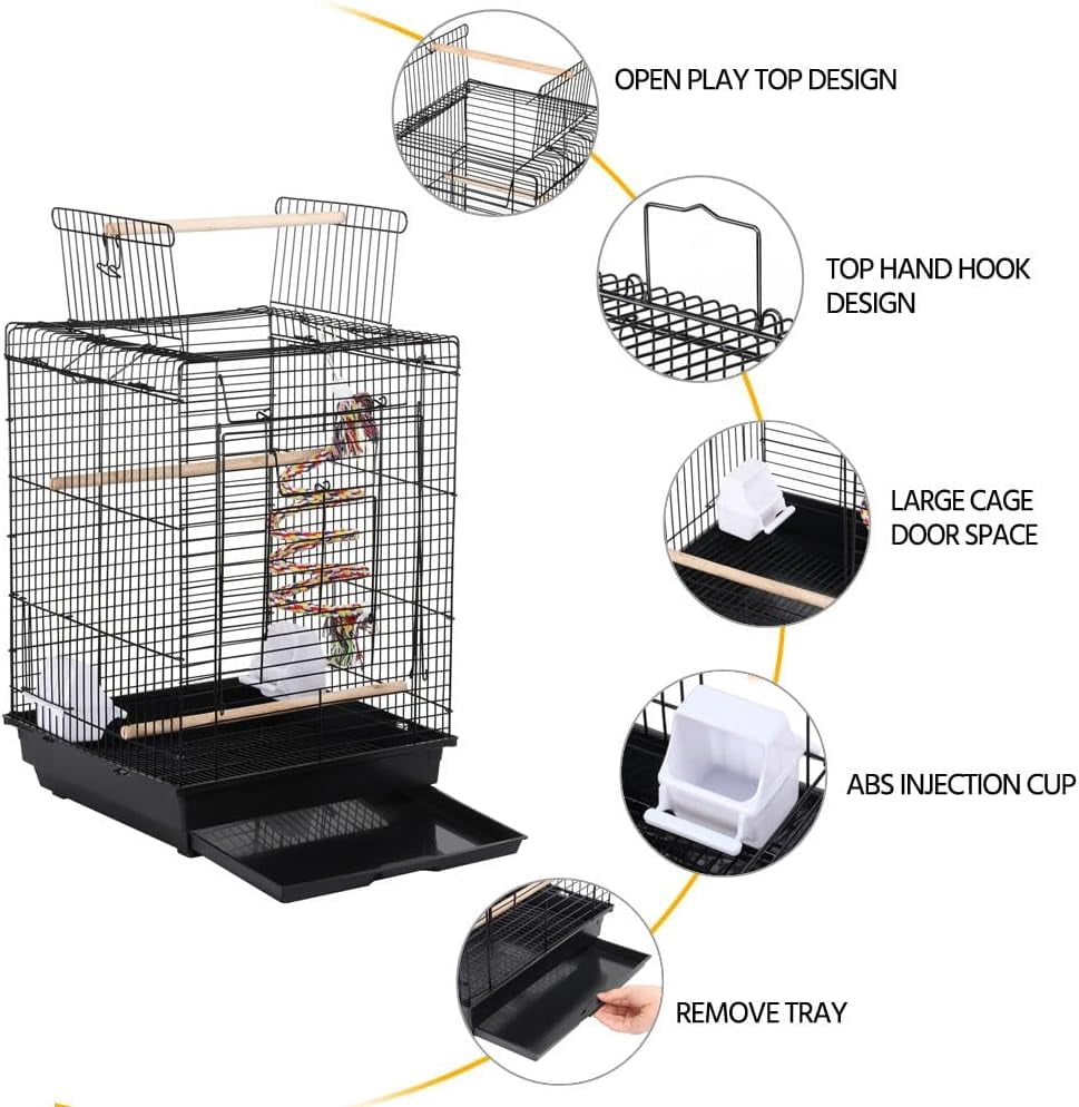 LibraMAl Open Play Top Travel Bird Cage for Conure Sun Parakeet Green Cheek Conure Lovebird Budgie Finch Canary, Small-Size Travel Portable