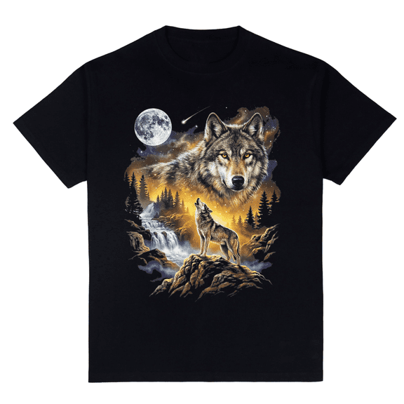 Wolf Howling at the Moon Forest Wildlife Art Design T-Shirt