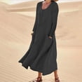 thumbnail image 1 of Robes pour Femmes Mode Manches Longues Couleur Unie Coton Lin Col Rond avec Poches Robe de Maternité pour Séance Photo en Liquidation, 1 of 5
