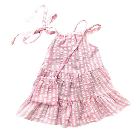 

Little Girls Dress Toddler Spring Summer Plaid Ruffle Sleeveless Bag Princess Dress Kids Baby Sweet Sundress Outwear Leisure Dailywear