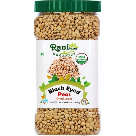 Rani Organic Black Eyed Peas (Dried Lobia) 64oz (4lbs) 1.81kg Bulk PET Jar ~ All Natural | Vegan | Gluten Friendly | NON-GMO | Indian Origin | USDA Certified Organic