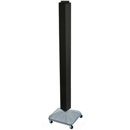 UPC: 0794504770131 | Azar Displays 700226-BLK Black Four-Sided Pegboard Tower Floor Display on Revolving Wheeled Base. Spinner Rack Tower. Panel Size: 4 W x 60 H