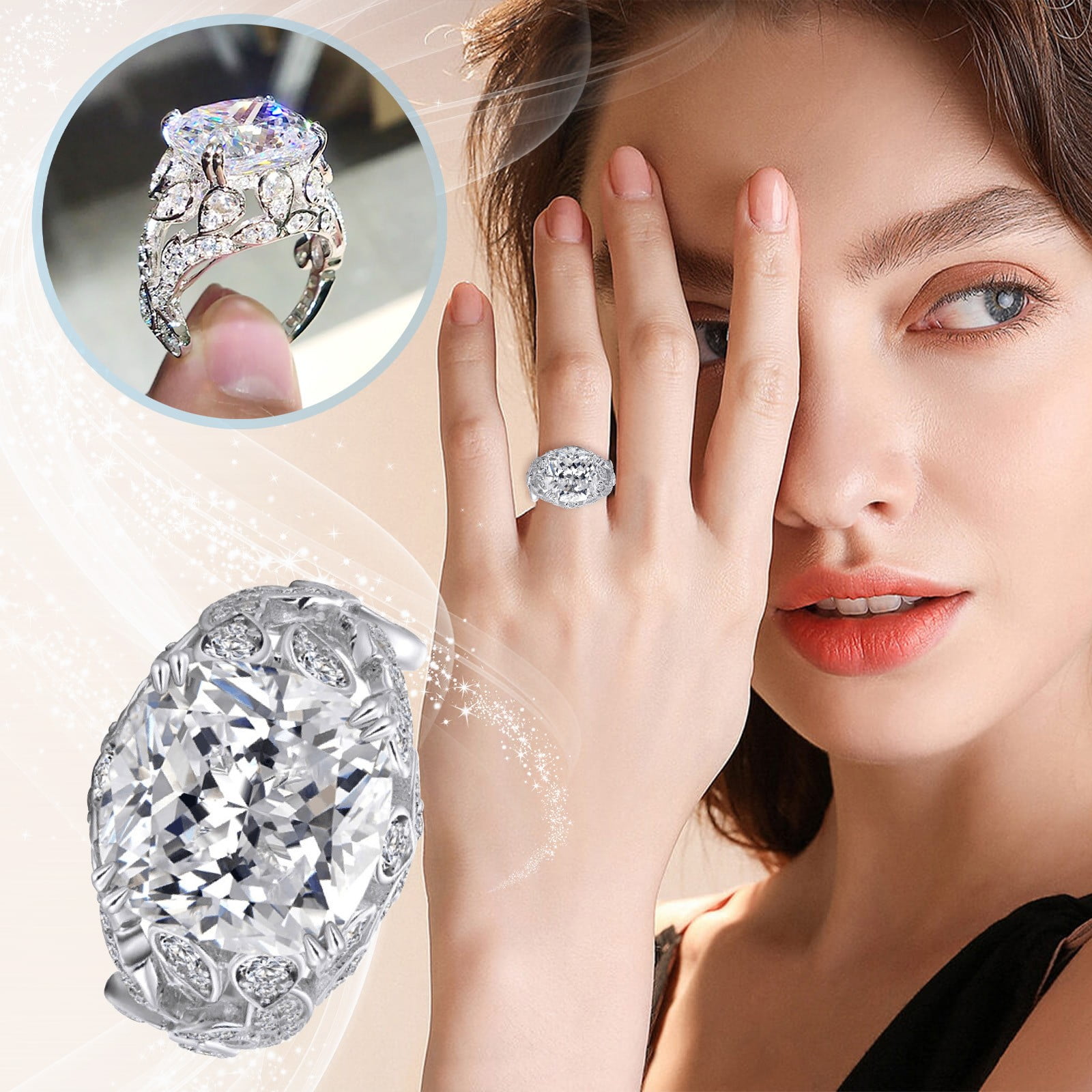 Zircon Ring Women Fashion Statement Ring Simple Ladies Ring Valentine's