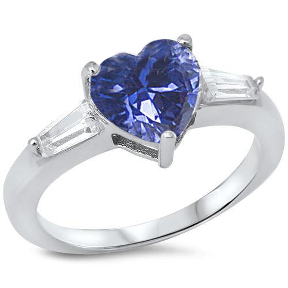 Sterling Silver Baguette Clear Simulated Tanzanite CZ Heart Ring Size 8 ...