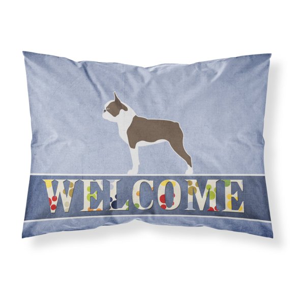 Carolines Treasures BB5548PILLOWCASE Boston Terrier Welcome Fabric Standard Pillowcase Standard multicolor