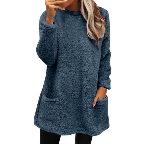 Hoodies For Women Womens Winter Coat Loose Wool Jacket Long Sleeved Jumper With Pockets Hoodie