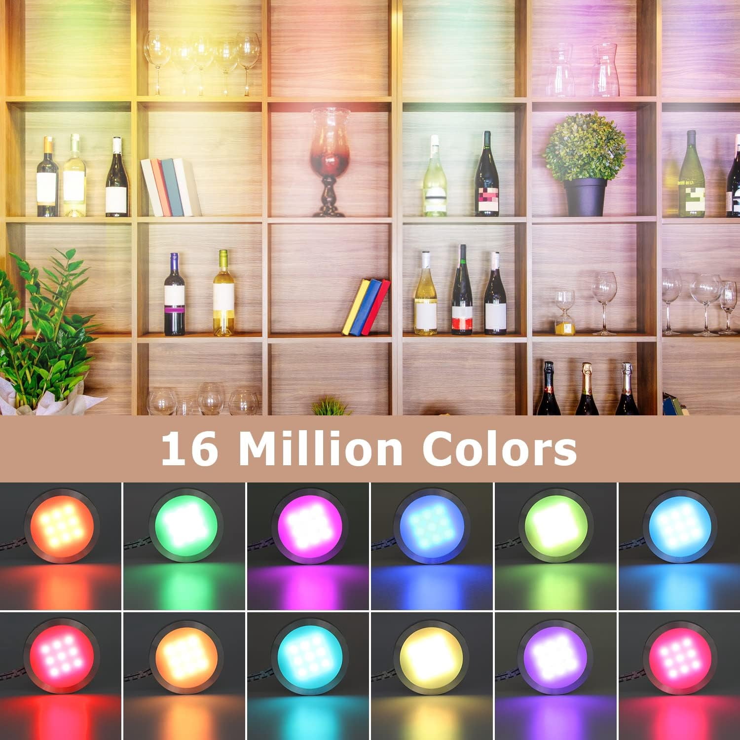 Laboreducer RGB Puck Lights with Remote, 16 Dimmable Colors Under Cabinet Lighting Kit with App-Controlled，12PCS