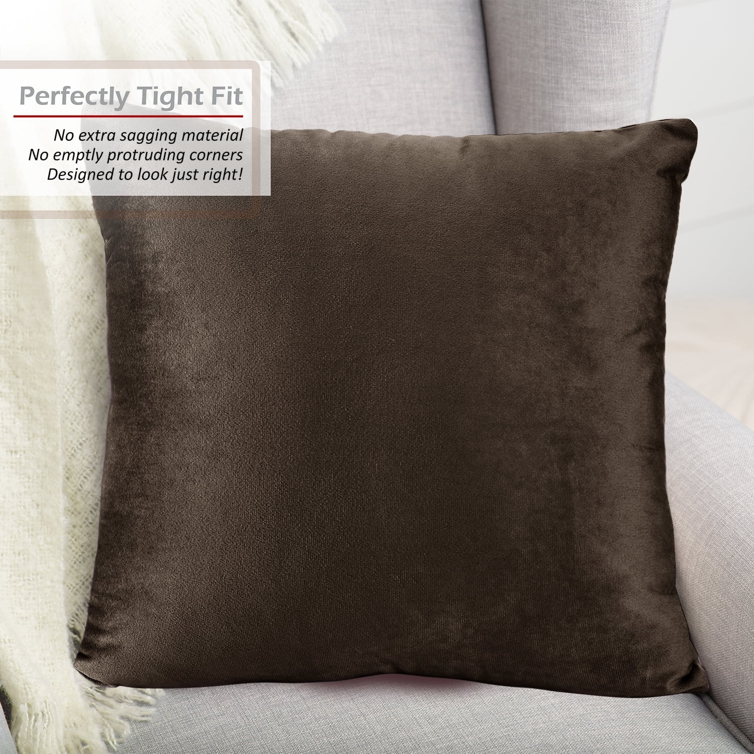 Ryan&nbsp; Soft Short Plush Rich Pillow Covers Set of 4, 20x20 Inches Solid Square Decorative Cushion Covers for Couch Bed, Espresso Brown & Easy to Clean, Chocolate Brown
