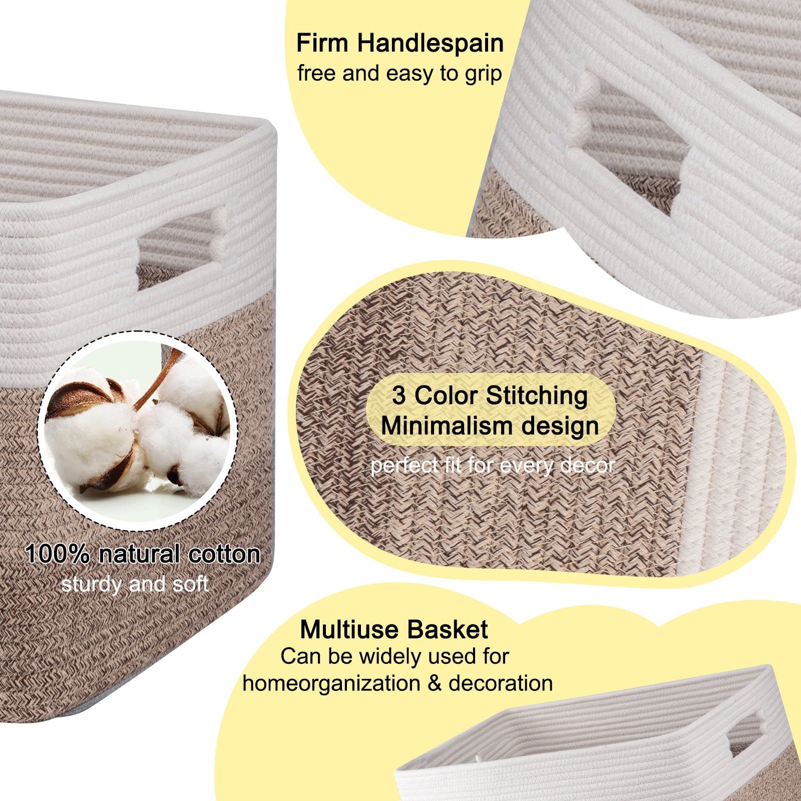 CHERISHGARD 70L Large Cotton Rope Basket, Rectangle Woven Storage Basket for Organizing Blankets,Clothes, Towels, Pillows