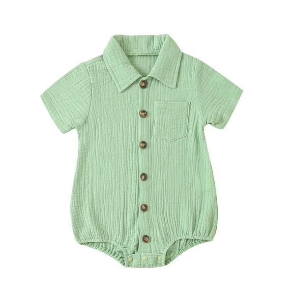 Musuos Baby Girls Boys Summer Shirts Romper 3 6 9 12 18 24Months Solid Color Turn-Down Collar Short Sleeve Casual Jumpsuits
