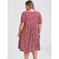 thumbnail image 3 of DARING DIVA Plus Size Tie Neck Short Sleeves Floral A-Line Dress 3X Dark Red, 3 of 5