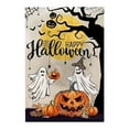 thumbnail image 2 of Xihbxyly Bandera de Jardín de Halloween, Diseño Impreso a Doble Cara, Temática de Calabazas y Telarañas, Decoración Festiva para Patio y Puerta, Fácil de Instalar, Tamaño 30 X 45 Cm, Material de Lino, 2 of 7