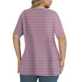 thumbnail image 4 of Women's Plus Size Cross V Neck Short Sleeve Shirts Summer Trendy Loose Fit Tunic Tops Dressy Casual Striped Print Blouse, 4 of 6