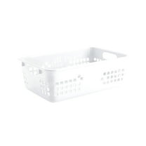 Hiroekza Stylish Stackable Plastic Storage Basket - Desktop Caddy Organizer for Remote Controls & Household Items White