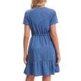 thumbnail image 3 of INSPIRE CHIC Women Denim Dress Casual Short Sleeve Elastic Waist A-Line Ruffle Hem Jean Dresses with Pockets S Blue, 3 of 6