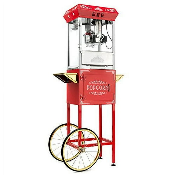 Olde Midway Vintage Style Popcorn Machine Maker Popper with Cart and 8-Ounce Kettle - Red