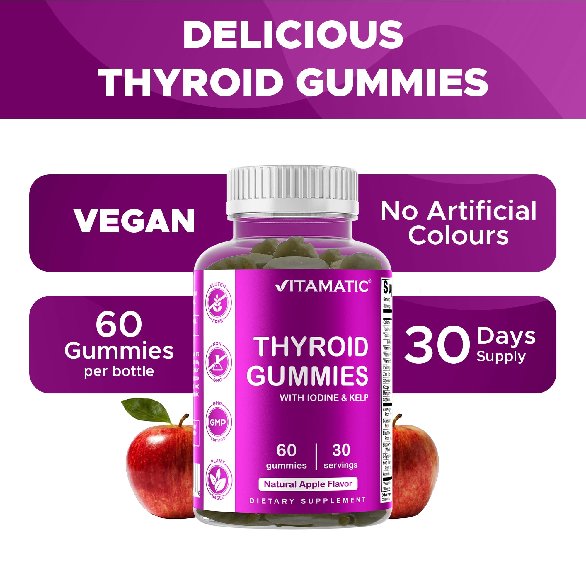 2 Pack Vitamatic Vegan Thyroid Support Gummies with Iodine & Kelp - 60 Count  Plant Based