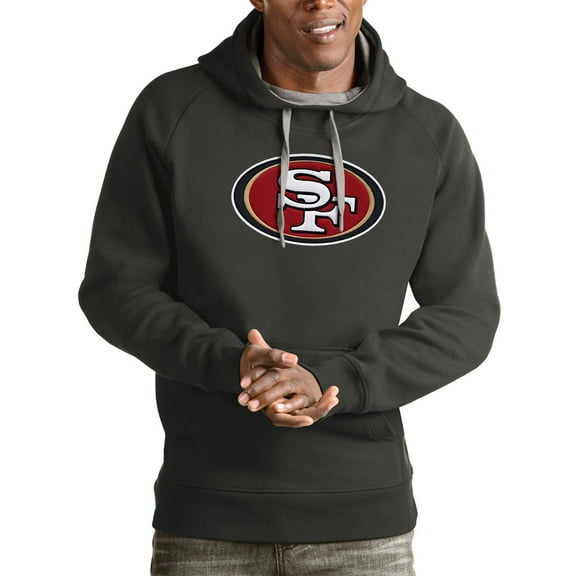 Men's Antigua Charcoal San Francisco 49ers Victory Pullover Hoodie
