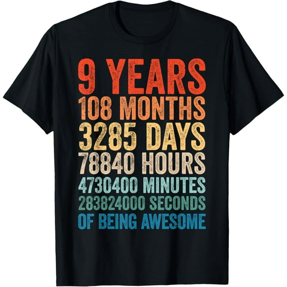 Awesome 9th Birthday Present 9-YO Kid Boys Girls 9 Years Old T-ShirtMen and women, Black T-shirt, size: Extra large