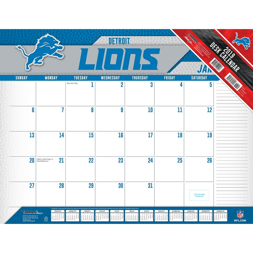 2019 22X17 DESK CALENDAR, DETROIT LIONS
