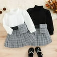 thumbnail image 6 of Toddler Girl Long Sleeve High Neck Solid Color Sweater + Striped Pleated Skirt Matching Waist Bag In Same Color, 6 of 9