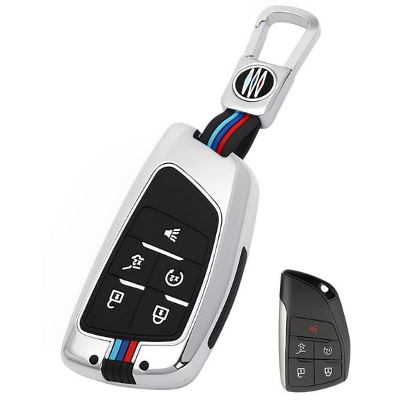 for GMC Chevy Key Fob Cover Case Metal Shell Smart Keys Holder Protector Compatible for 2022 2023 Chevrolet GMC Sierra 1500 Yukon Suburban Tahoe Denali Buick 5 Button