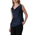 thumbnail image 4 of INSPIRE CHIC Women's Sleeveless Satin Cowl Neck Casual Office Dressy Tank Top S Navy Blue, 4 of 5