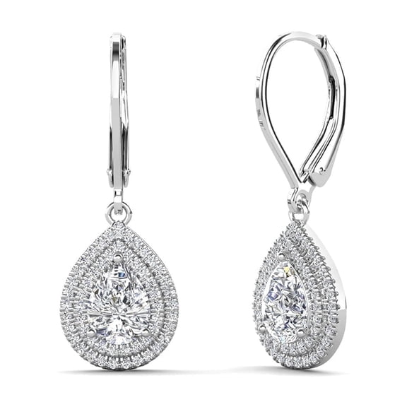 Cate & Chloe Aurelia 18k White Gold Plated Tear Drop Earrings with Simulated Diamonds for Women
