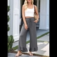 thumbnail image 4 of Pantalones Palazzo de Pierna para Mujer, Cintura Alta, Elásticos, con Cordón y Bolsillos, Color Gris, Talla M, 4 of 8