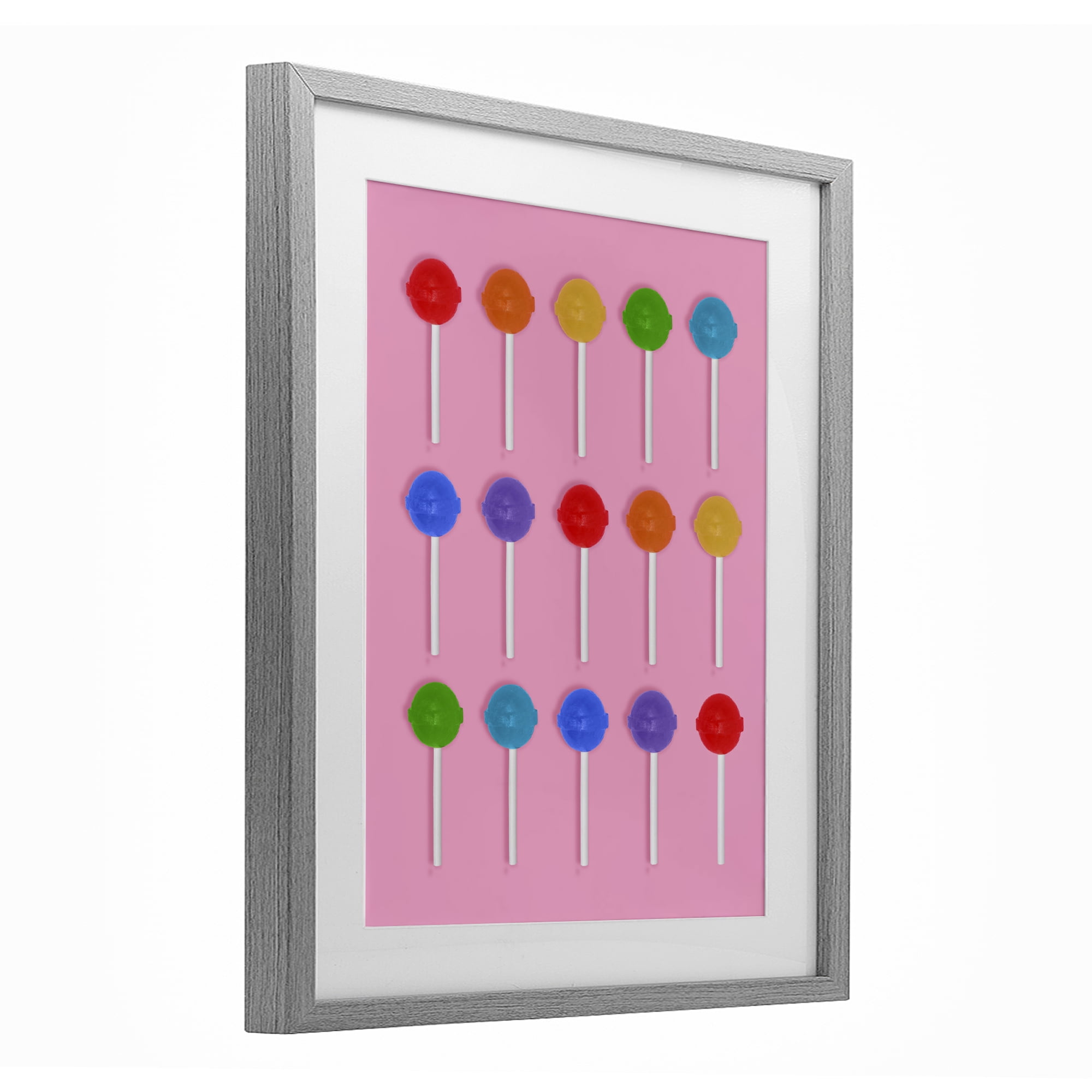 Stupell Industries Rainbow Lollipop Grid Gray Framed Print Under Glass, design by LISH Creative