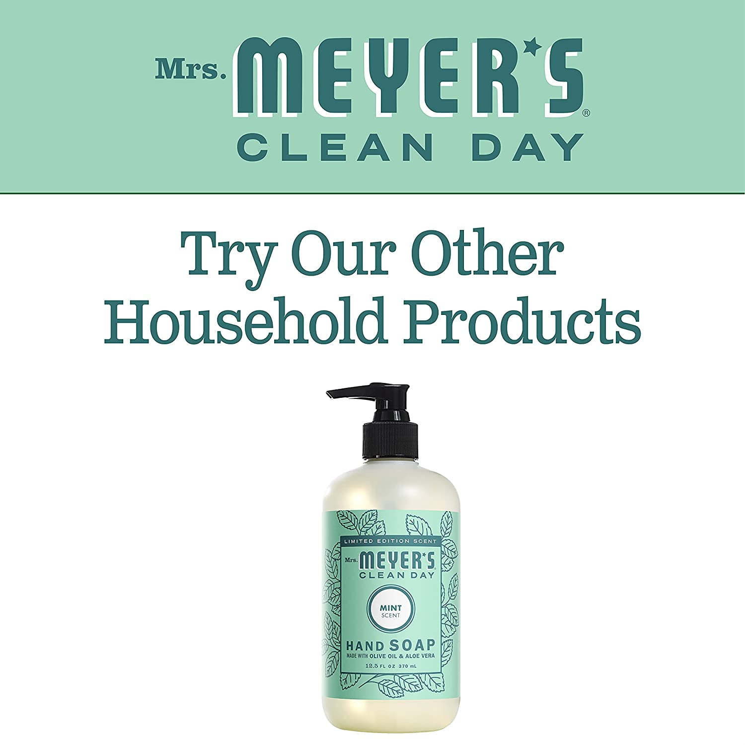Mrs. Meyer's Clean Day Liquid Hand Soap, Cruelty Free and Biodegradable Hand Wash Formula Made with Essential Oils, Mint Scent, 12.5 oz Bottle (Pack of 6)