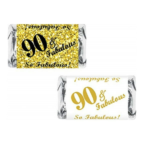 90 & Fabulous Miniatures Candy Bar Wrapper, (Set of 60) Mini Candy Bar Stickers Labels; Birthday Party Favor Décor. Candy Not Included.