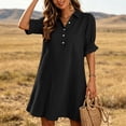 thumbnail image 2 of Kukoosong Women's Collared Button Down Shirt Dress, Casual Loose A Line Mini Tunic Dress, Relaxed Fit 3/4 Sleeve Dress for Summer Beach Wear, 2 of 7