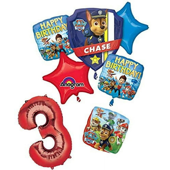Paw Patrol 3 Year Old Birthday Party Balloon Decoration Bundle, Includes 7 Foil Balloons