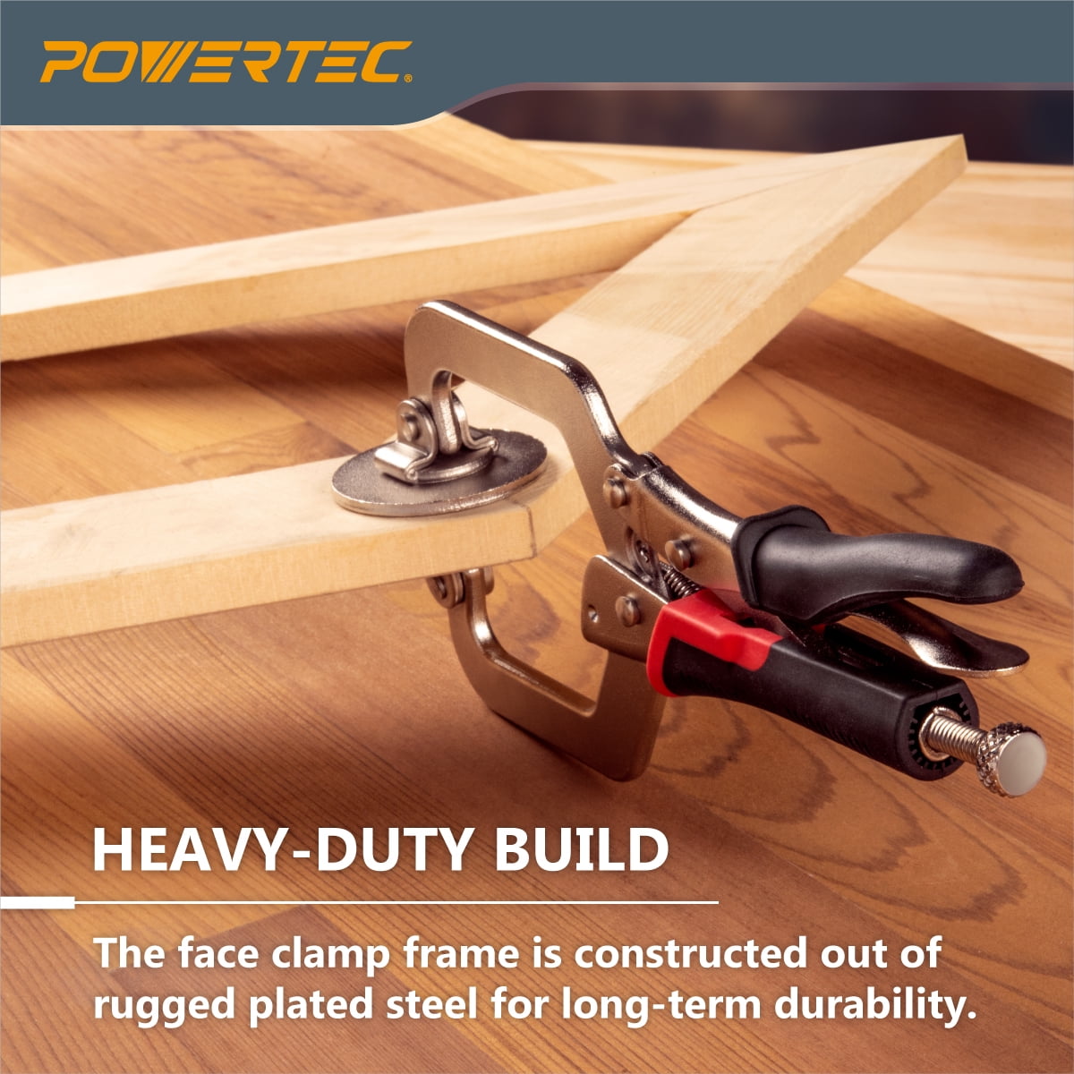 POWERTEC 2PK 2-Inch, Face Clamps, C-Clamp with Ergonomic Grip and Adjustable Swivel Pads for Woodworking, Pocket Hole Joinery, 71641