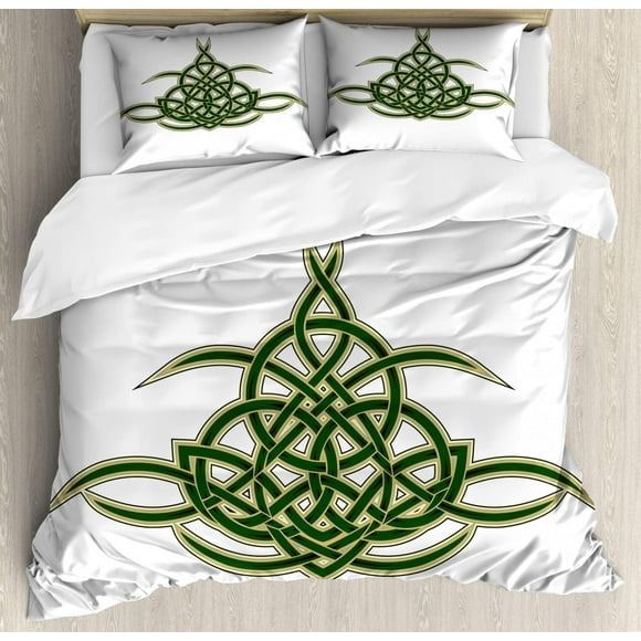 Celtic Duvet Cover, Original Celtic Shield Gothic Design Abstract Scotland Medieval Style Art, Decorative 3 Pcs Bedding Set with 2 Pillowcases, Yellow Green
