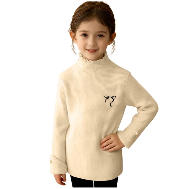 Suéter informal de manga larga con botones y cuello alto para niñas, de poliéster, de color liso