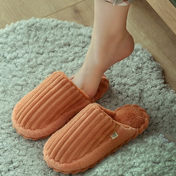 Weloille Home Cotton Slippers Corduroy Splicing Couple Home Shoes, Warm Plush Cotton Slippers Soft Bottom Mute Non-slip
