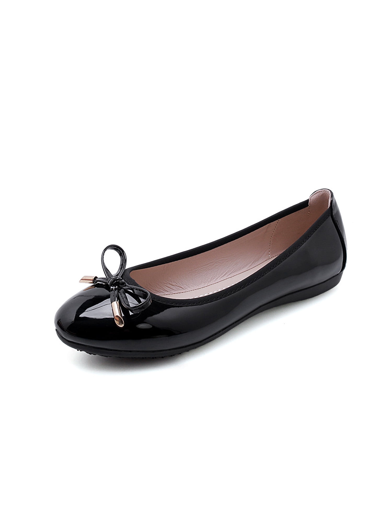 Sweet Ballet Flats Heels Shoes Womens Shiny Leather Bowknot Slip On Plus Sizes