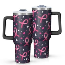 Pink Breast Cancer Tumbler with Handle and Lid,40oz Double Wall Vacuum Insulated Tumbler,Cups Gift for Women and Men