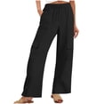 thumbnail image 6 of Zpzdpjkx Cotton Linen Cargo Pants Women Fashion Wide Leg Elastic Waist Lightweight Trousers with Multiple Pockets Black S, 6 of 7