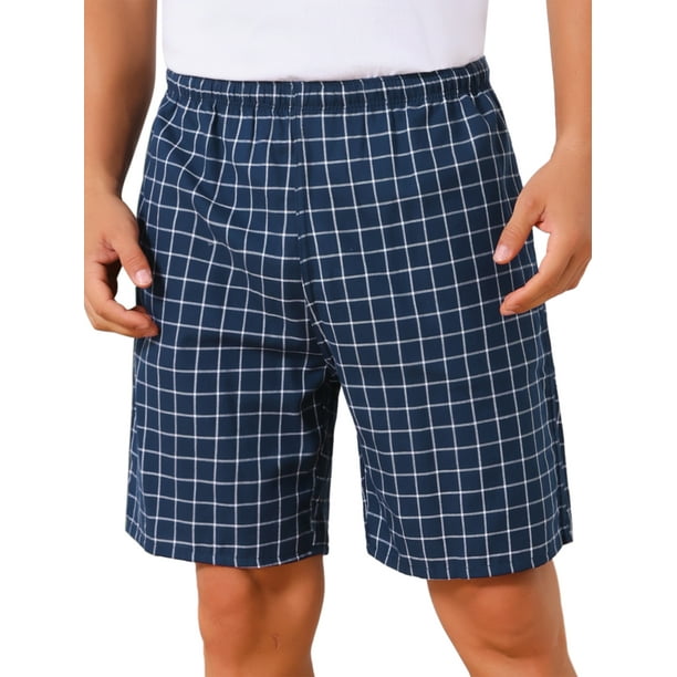 Pantalones cortos de pijama de cuadros casuales de verano para hombres con cintura elástica Inspire Chic 34 Azul
