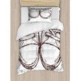 thumbnail image 1 of Doodle Duvet Cover Set Twin Size, Sneakers in Hand Drawing Style Casual Footwear Teenager Urban Lifestyle Theme, Decorative 2 Piece Bedding Set with 1 Pillow Sham, Dark Brown White, by Ambesonne, 1 of 3